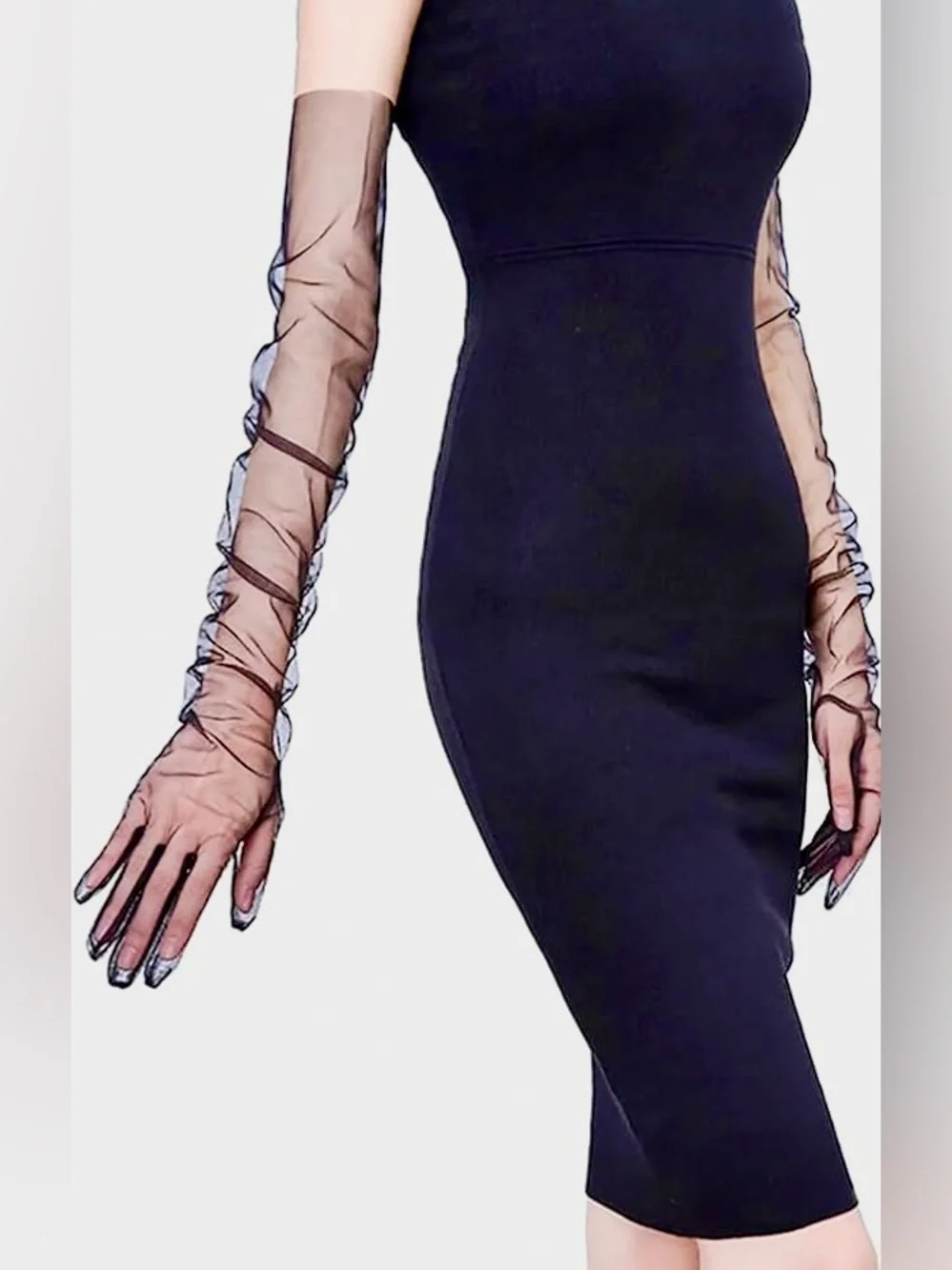 Katutude Black Evening Gloves: Above-the-Elbow Tulle Length. These fashionable
